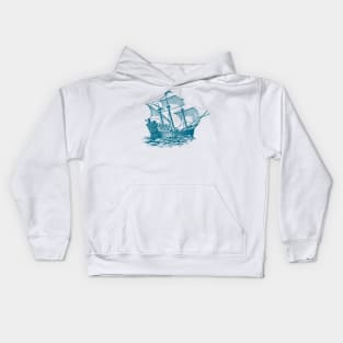 Wooden Sailing ship sketch Kids Hoodie